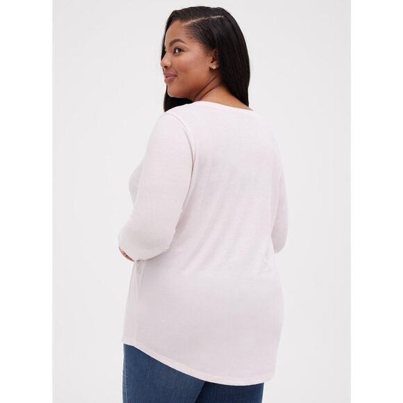 Torrid Plus Size 6X Girlfriend V-Neck Long Sleeve Tee Top Pink Cotton Blend - Picture 2 of 7